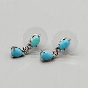 925 Sterling Silver Turquoise Dangle Drop Stud Earrings Pear Teardrop Filigree